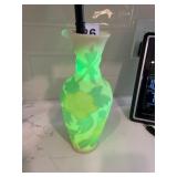 URANIUM GLASS VASE, SATIN FINISH, MOLDED FLORAL