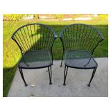 BLACK METAL PATIO CHAIRS, MESH SEATS, FAN BACKS.