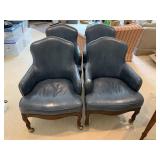 SET OF FOUR BLUE LEATHER UPHOLSTERED ARMCHAIRS,