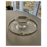 CRYSTAL AND SILVER-PLATE SERVING DISH, FOOTED