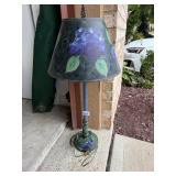 TABLE LAMP, HAND-PAINTED HYDRANGEA SHADE, METAL