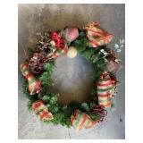 ARTIFICIAL CHRISTMAS WREATH, PLAID RIBBON, FAUX