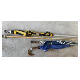 TWO UMBRELLAS W/ WOODEN HANDLES, TWO DECORATIVE