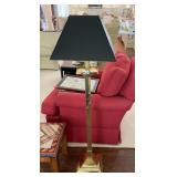 BRASS FLOOR LAMP, RECTANGULAR TRAY TABLE, SQUARE