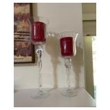 PAIR OF CLEAR GLASS HURRICANE CANDLE HOLDERS,