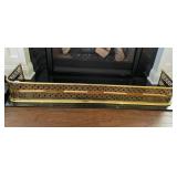 POLISHED BRASS FIREPLACE FENDER, PIERCED GREEK