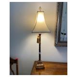 TABLE LAMP, COLUMNAR BASE, VINE MOTIF, FABRIC