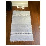 WOVEN COTTON RAG RUG, BLUE AND WHITE STRIPED