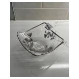 CLEAR GLASS BOWL W/ SILVER OVERLAY FLORAL MOTIF