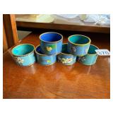 CLOISONNE NAPKIN RINGS, FLORAL MOTIF, BLUE ENAMEL