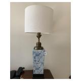 TABLE LAMP, BLUE AND WHITE PAISLEY CERAMIC BASE,