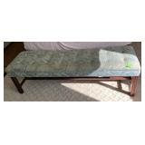 UPHOLSTERED BENCH W/ TUFTED SEAT, PALE BLUE AND