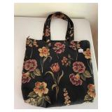 BETZ DESIGNS TOTE BAG, FLORAL TAPESTRY FABRIC,