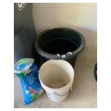 GARDEN BUCKETS W/ ROPE HANDLES, PARTIAL BAG OF