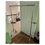 CHROME ROLLING GARMENT RACK, ADJUSTABLE HEIGHT,