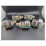 5 MINIATURE SHIPS IN BOTTLES