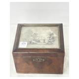 FLAME MAHOGANY TEA BOX W/EMBRODERY WORK