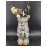 JAPANESE HAT PIN HOLDER W/12 VINTAGE HAT PINS