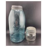 BLUE BALL JAR AND CLEAR 1/2 PINT BALL JAR
