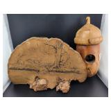 ART DRAWING ON MUSHROOM: AND ACORN BIRD