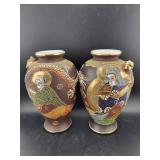 PAIR OF JAPANESE VASES - 6 1/2" - HAIRLINE CRACK