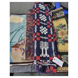 4 ASSORTED TAPESTRY, COVERLET, RUG AND THROW