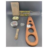 TAPE MEASURE, WIRE BRUSH, PILL BOX AND MORE