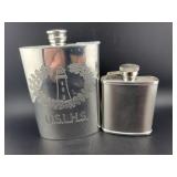 2 STAINLESS STEEL FLASKS: 2 1/2 OZ AND 5 OZ.