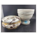 MARBLE MORTAR AND COVERED DRESSER BOX