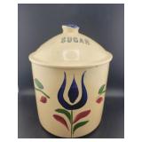 CERAMIC SUGAR JAR W/LID - PA DUTCH TULIP DESIGN