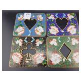 SET OF 4 CLOISONNE CARD TABLE COASTERS