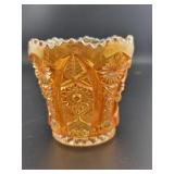 3" CARNIVAL GLASS TOOTHPICK HOLDER IN MARIGOLD