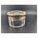 MAKE UP/COLD CREAM JAR W/STERLING LID - MONOGRAMED