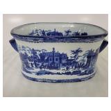 BLUE AND WHITE CERAMIC JARDINAIRE - 15"