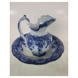 FLOW BLUE BOWL AND PITCHER SET - MADE IN ENLGAND