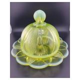 OPALESCENT VASOLINE GLASS "SUNFLOWER PETAL" ROUN