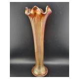 FENTON FINE RIB CARNIVAL GLASS SWUNG VASE - 10"