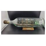 CUTTY SARK MODEL SHIP IN GREEN GLASS BOTTLE - 13"