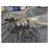 PAIR OF METAL AND GLASS BOWL BEE HONEY POTS