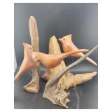 (3) WOOD CARVED BIRD FIGURINES