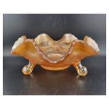 FENTON LOTUS & POINSETTIA MARIGOLD FOOTED BOWL -