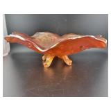 MARIGOLD CARNIVAL GLASS FOOTED BOWL W/RUFFLED EDGE