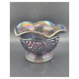 IMPERIAL GRAPE AMETHYST CARNIVAL GLASS NUT DISH -