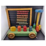 (3) WOODEN TOYS: ABBACUS, SHAPES AND SPINDLES