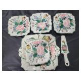 CAKE SET: PLATTER, 4 PLATES AND SERVER - MADE IN