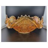 LARGE MARIGOLD CARNIVAL GLASS BOWL W/RUFFLED