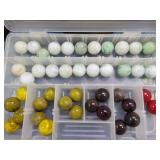 BOX OF (42) LARGE ASSORTED COLOR GLASS MARBLES