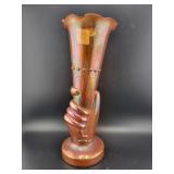 MARIGOLD CARNIVAL GLASS HAND VASE - 9"