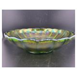 MILLERSBURG GREEN MAYAN CARNIVAL GLASS BOWL - 7