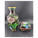 (2) CLOISONNE VASE AND RING BOX